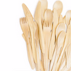 biodegradable cutlery, wooden spoons, knives and forks