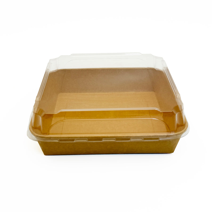 9.5"x5.9" Kraft Paperboard Tray with Clear PET Lid