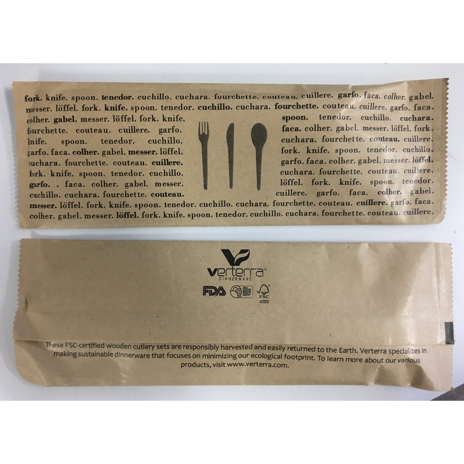 Wooden Cutlery Kit with Napkin (Fork, Knife, Spoon with Napkin) (25 count Retail pack)-VerTerra Dinnerware